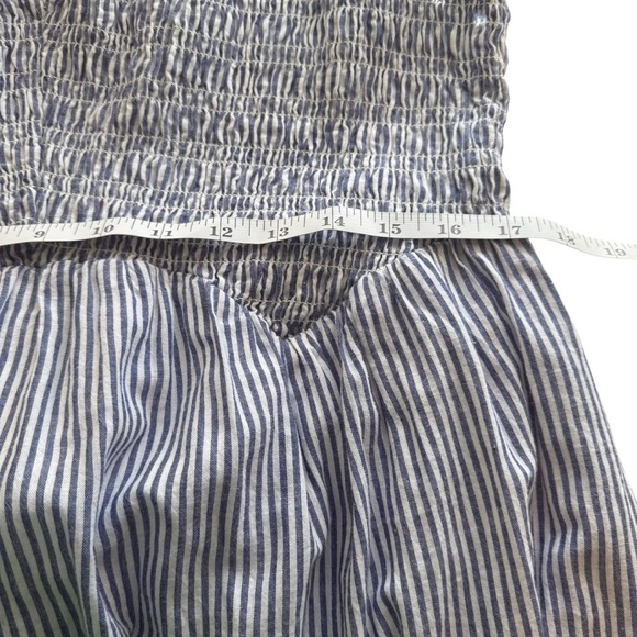 Free People Juno Tiered Maxi Dress Large Blue Striped Cotton Smocked Boho Flowy - Picture 10 of 16
